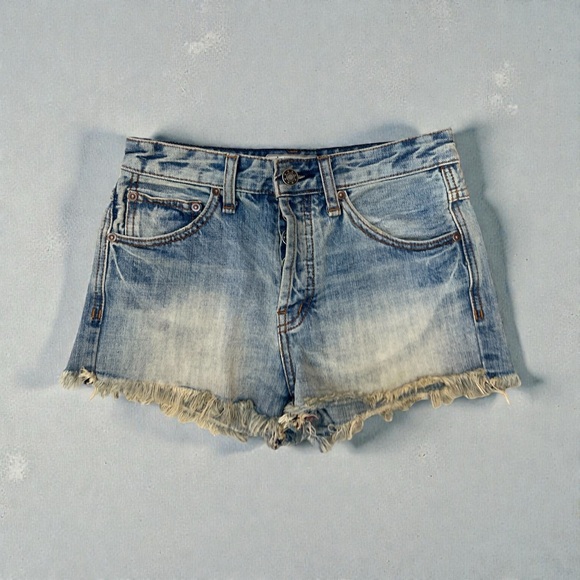 Free People Pants - Free People High Waisted Denim Shorts Light Wash Distressed Size 24 NWOT